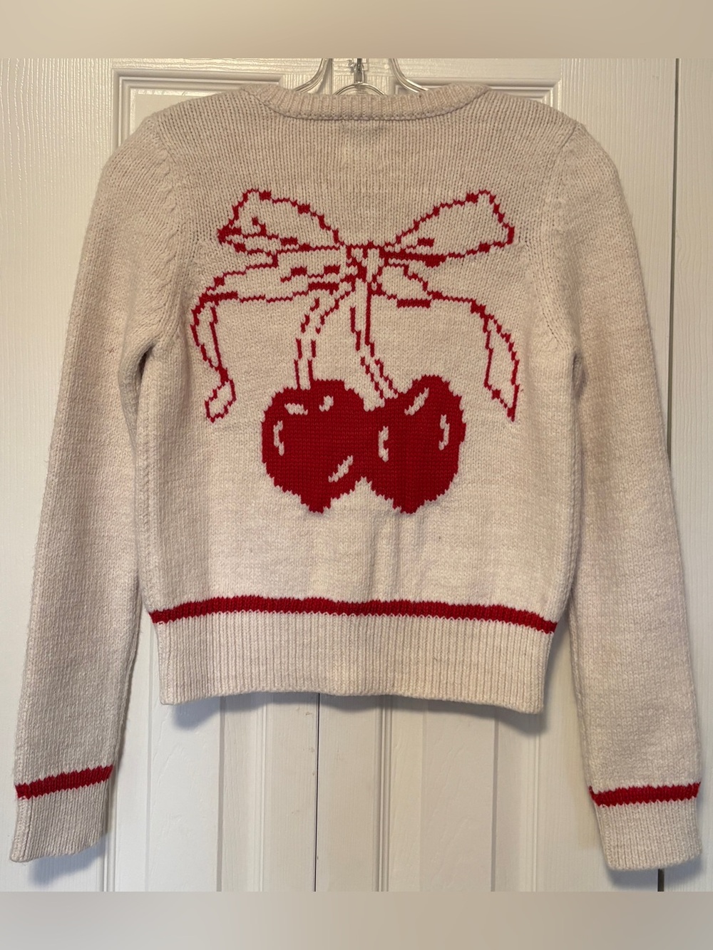 Maeve Anthropologie Cherie Intarsia Knit Cardigan Sweater Cherry Bow XXSmall XXS
